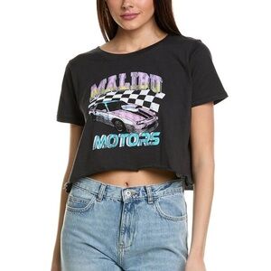 Prince Peter Collection Malibu motors Black Crop Top with Pink and Blue Graphic